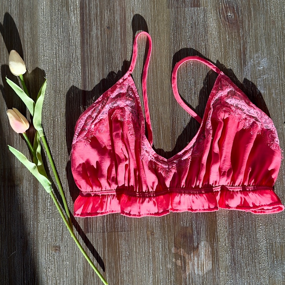 Aerie Bright Pink Lace Trim Bralette